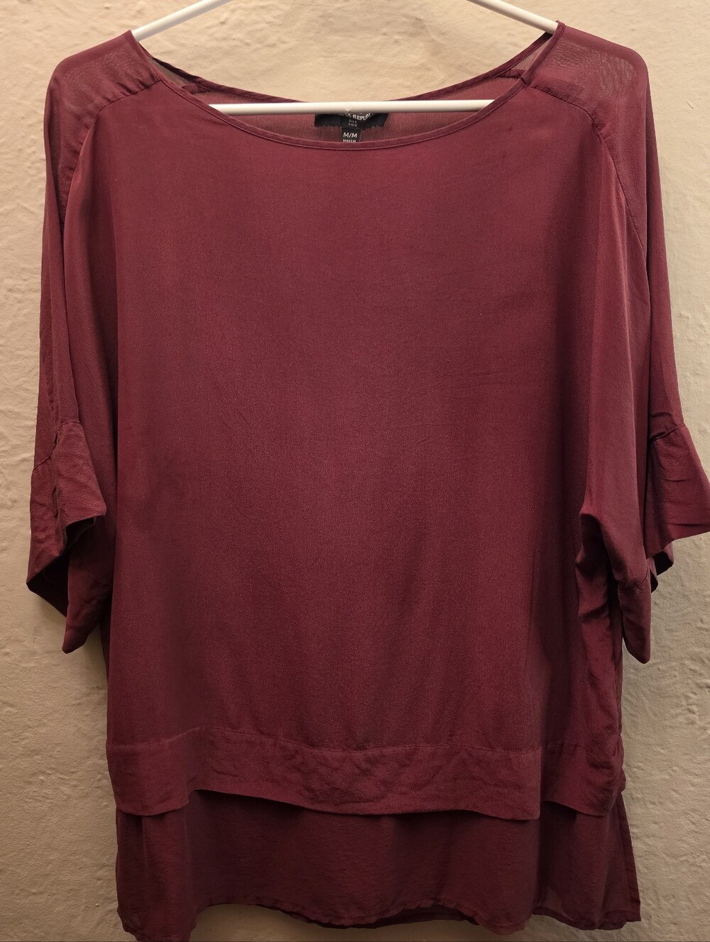 Banana Republic 100% Silk Burgundy Blouse M Oversized Draped Tunic Top